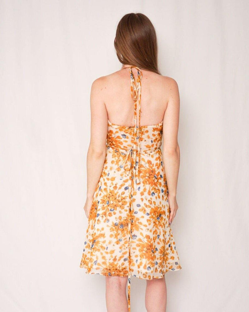 Bettina Liano Floral Print Silk Halter Dress (Size 6) - Fashion Without Trashin