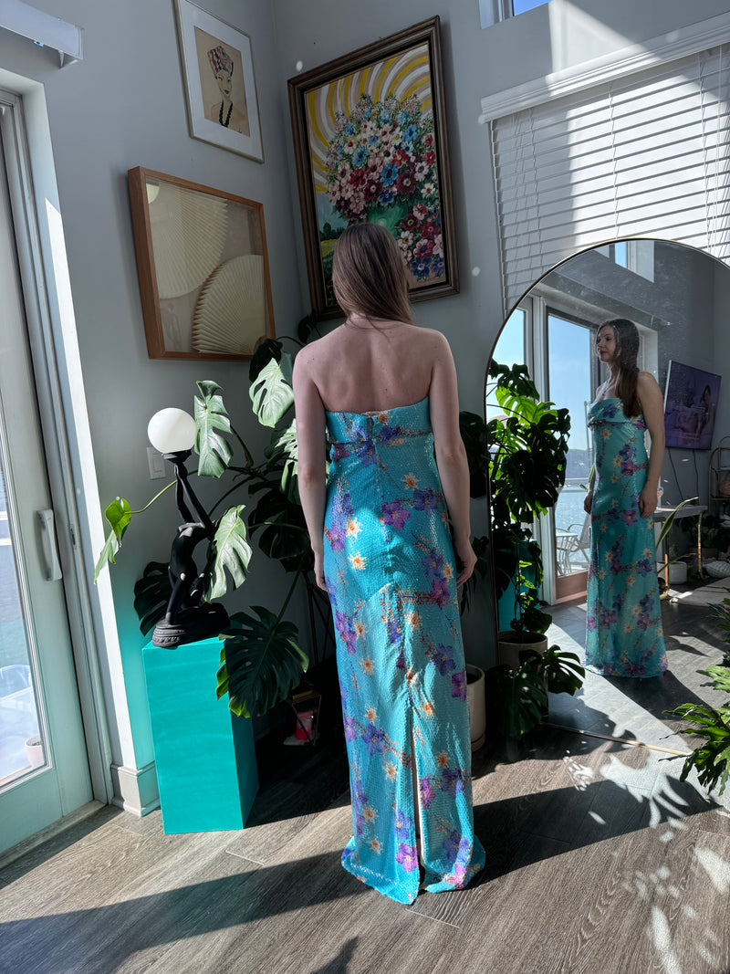 BEN DE LISI Sequin Floral Full Length Gown Spring Summer 2001