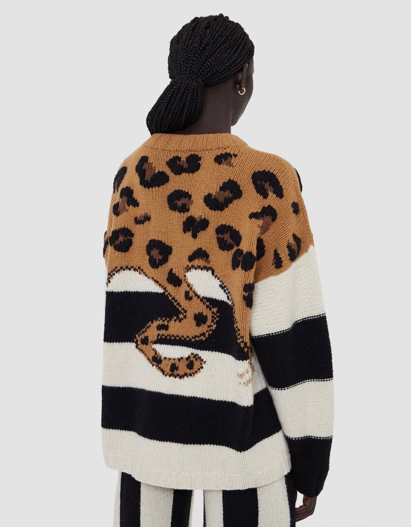 JOSEPH Leopard Knit Round Neck Jumper Sweater Tiger Combo NWT XS Cashmere Wool