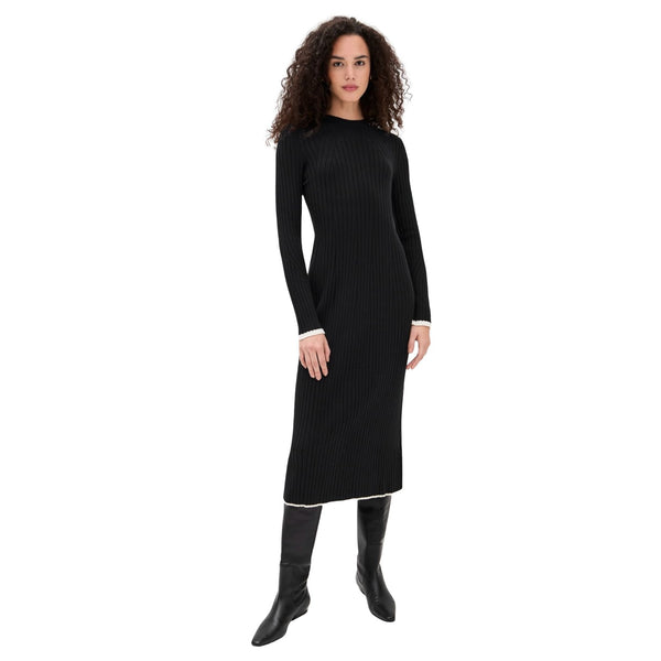 VARLEY Axel Rib Knit Midi Dress Black $178 NWT M