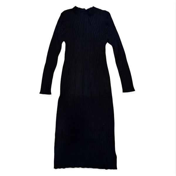 VARLEY Axel Rib Knit Midi Dress Black $178 NWT M