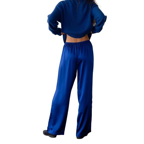 DONNI. The Silk Simple Pant Azure Blue $364 NWT Small