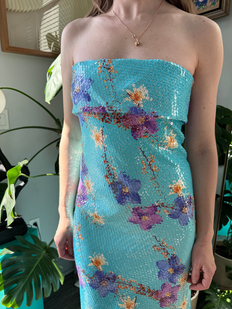 BEN DE LISI Sequin Floral Full Length Gown Spring Summer 2001