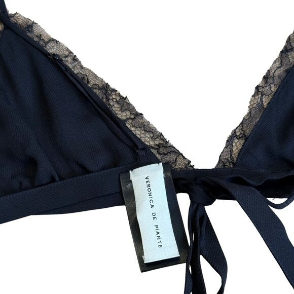 Veronica De Piante sofia bikini bra in georgette Black lace $295 Like New S