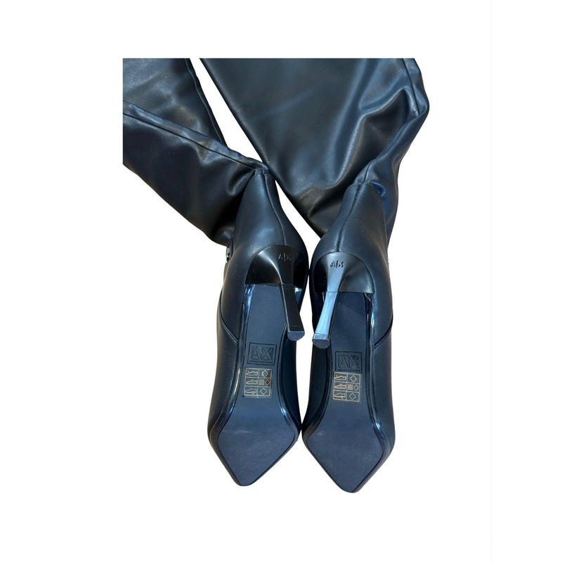 ARMANI EXCHANGE Black High Boot Thin Heel $280 EUC 8.5