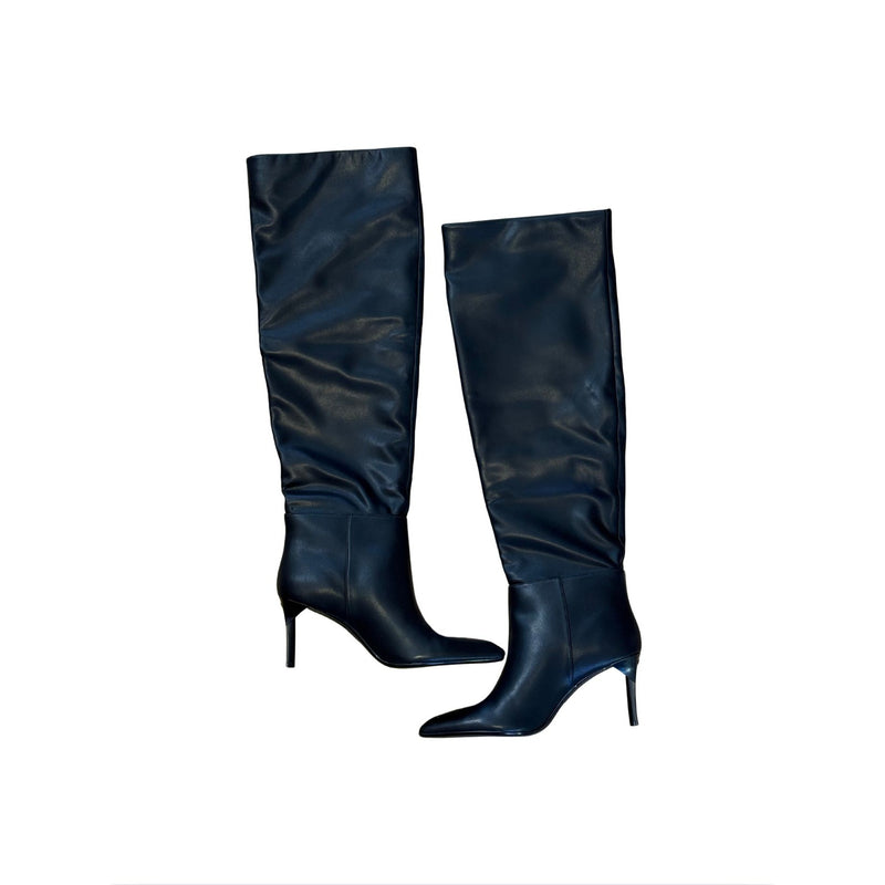 ARMANI EXCHANGE Black High Boot Thin Heel $280 EUC 8.5