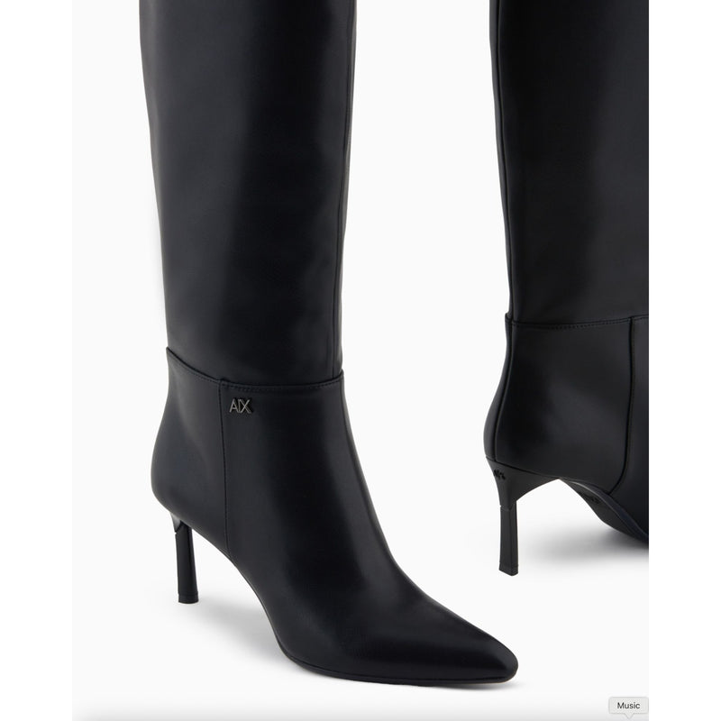 ARMANI EXCHANGE Black High Boot Thin Heel $280 EUC 8.5