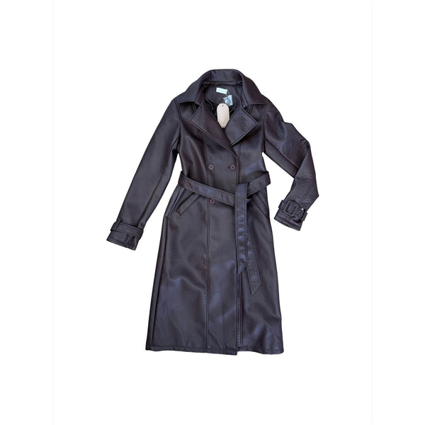 MESHKI Tarah Faux Leather Trench Coat Cacao Brown $219 NWT XS