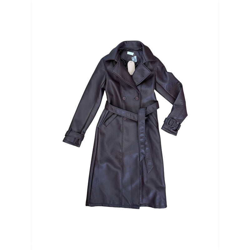 MESHKI Tarah Faux Leather Trench Coat Cacao Brown $219 NWT XS