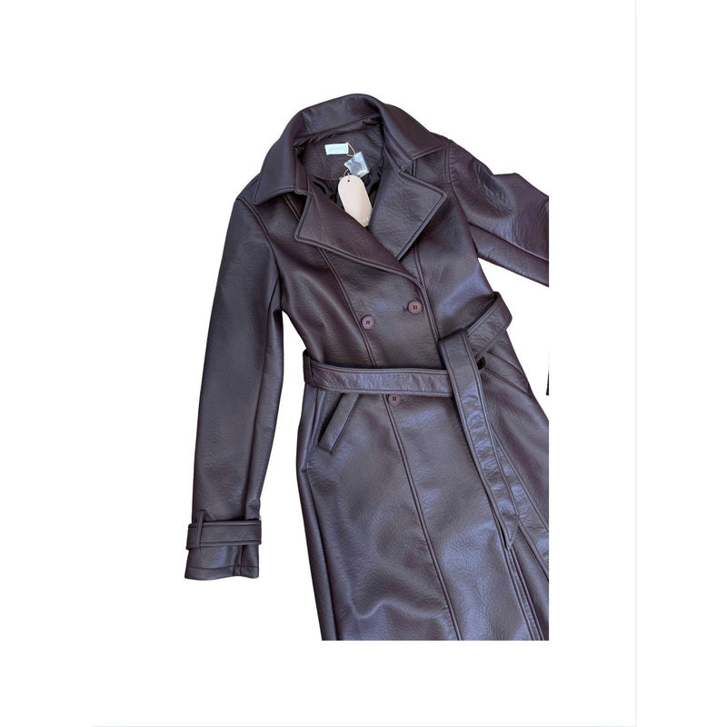 MESHKI Tarah Faux Leather Trench Coat Cacao Brown $219 NWT XS