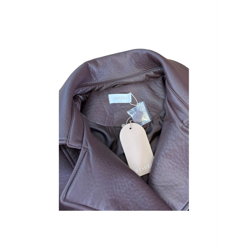 MESHKI Tarah Faux Leather Trench Coat Cacao Brown $219 NWT XS