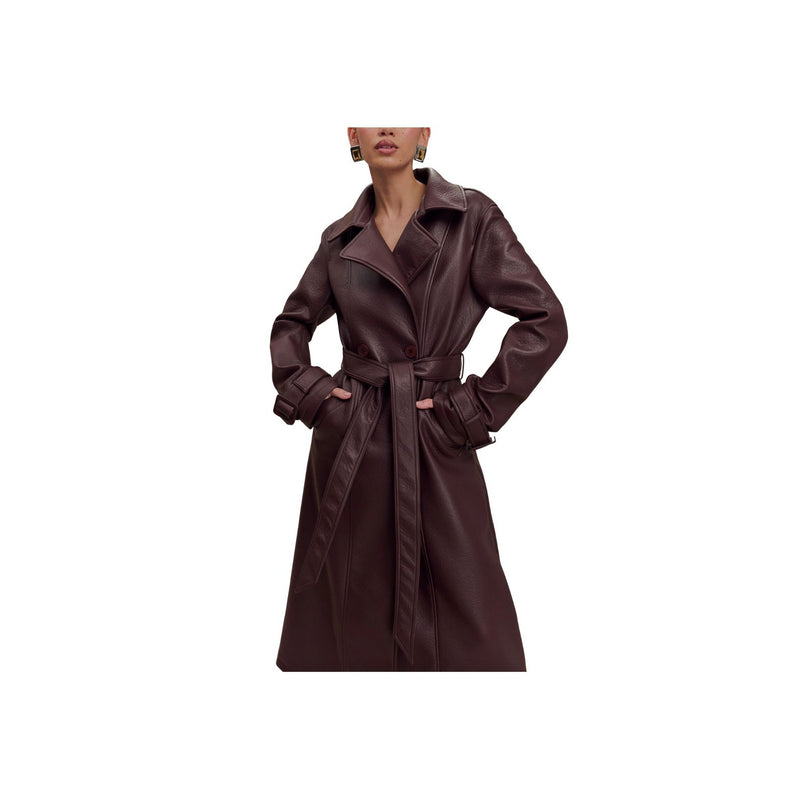 MESHKI Tarah Faux Leather Trench Coat Cacao Brown $219 NWT XS