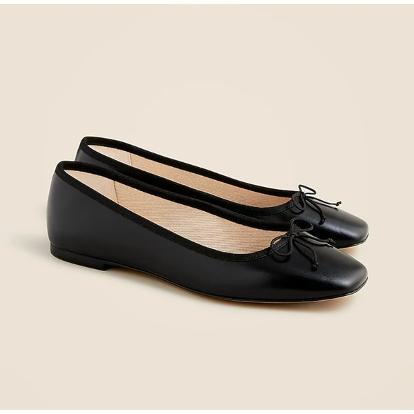 J. CREW Quinn Square-toe Ballet Flats Leather Black $168 GUC 7.5