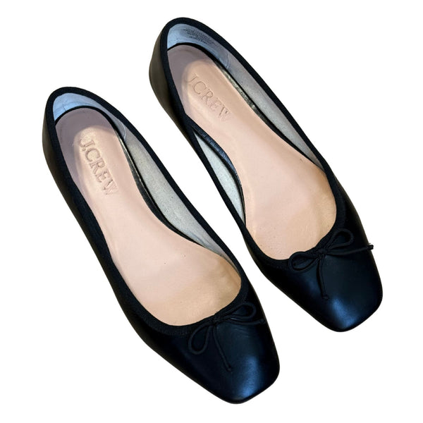 J. CREW Quinn Square-toe Ballet Flats Leather Black $168 GUC 7.5