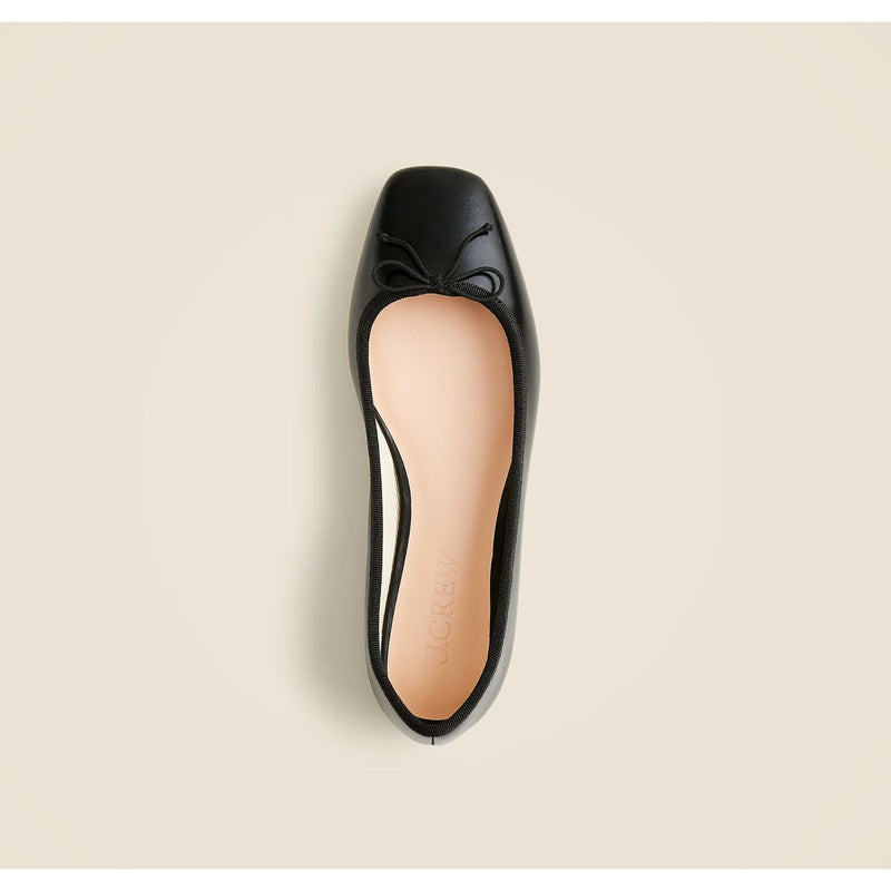 J. CREW Quinn Square-toe Ballet Flats Leather Black $168 GUC 7.5