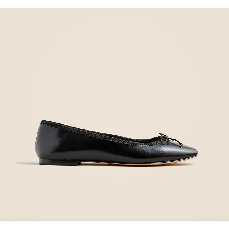 J. CREW Quinn Square-toe Ballet Flats Leather Black $168 GUC 7.5