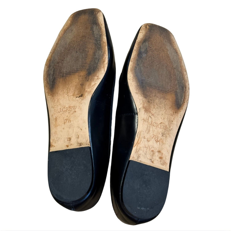 J. CREW Quinn Square-toe Ballet Flats Leather Black $168 GUC 7.5