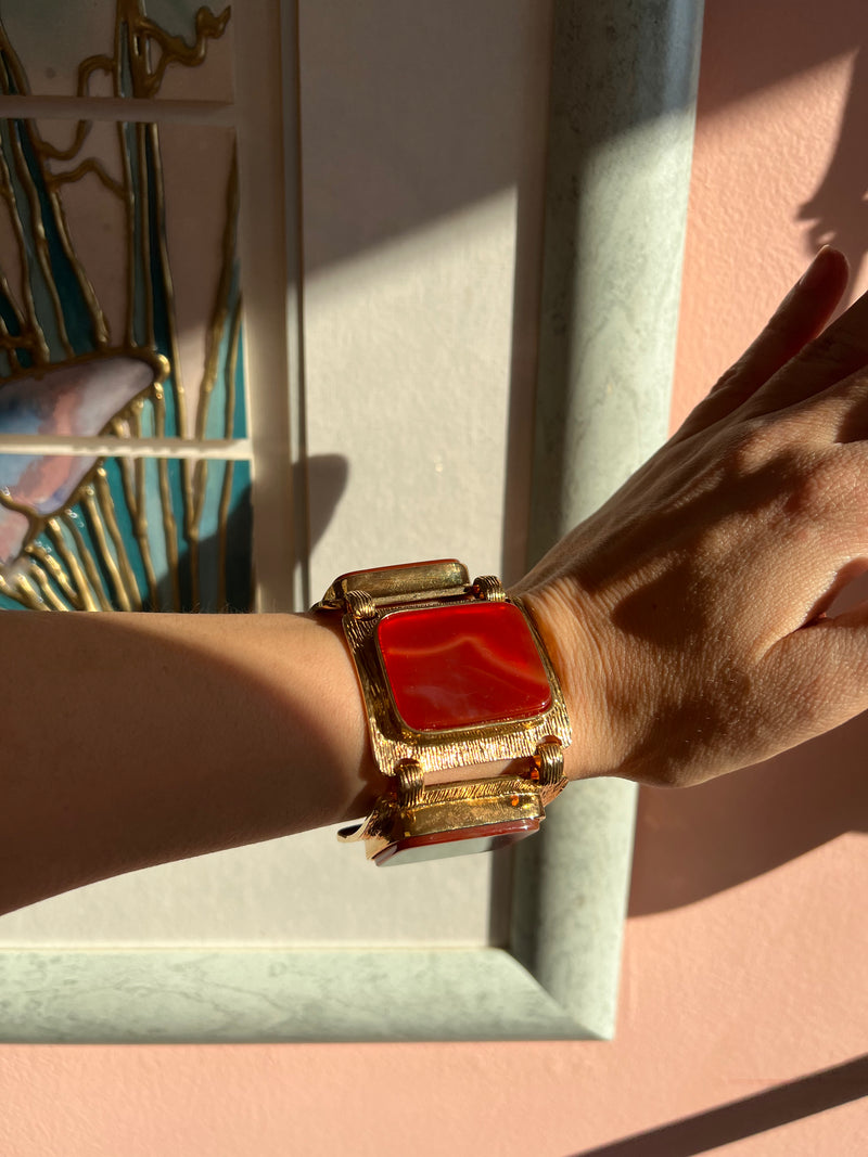 KATE SPADE Rare Semi Precious Agate Stone Gold Tone Linked Statement Bracelet