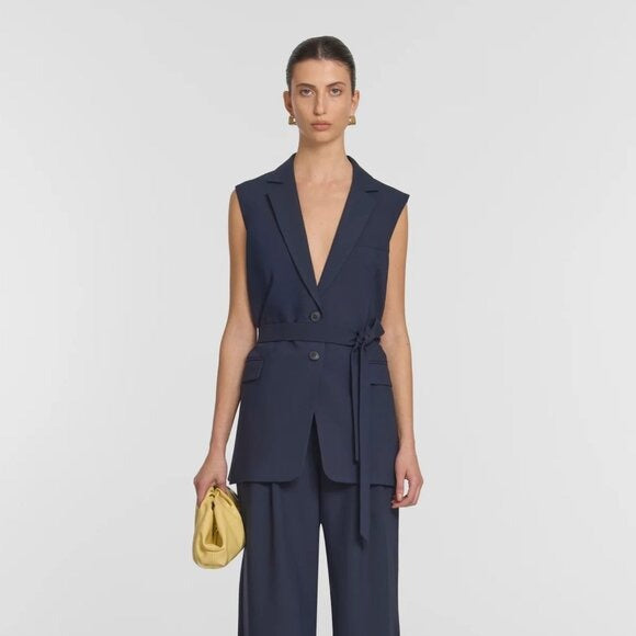 435. VIKTORIA & WOODS Repertoire Navy Blue Sleeveless Blazer $403 NWT Sz 1 US 4
