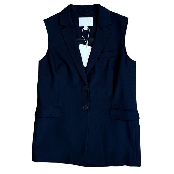 435. VIKTORIA & WOODS Repertoire Navy Blue Sleeveless Blazer $403 NWT Sz 1 US 4