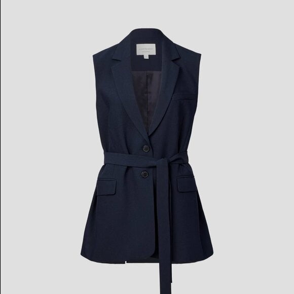 435. VIKTORIA & WOODS Repertoire Navy Blue Sleeveless Blazer $403 NWT Sz 1 US 4