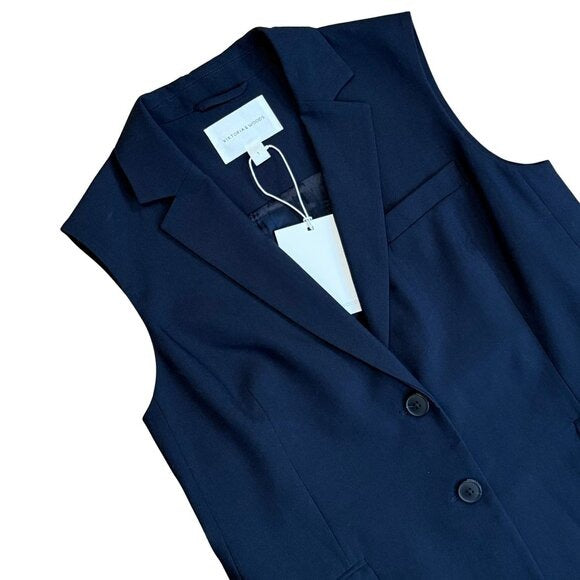435. VIKTORIA & WOODS Repertoire Navy Blue Sleeveless Blazer $403 NWT Sz 1 US 4