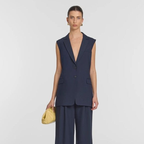 435. VIKTORIA & WOODS Repertoire Navy Blue Sleeveless Blazer $403 NWT Sz 1 US 4