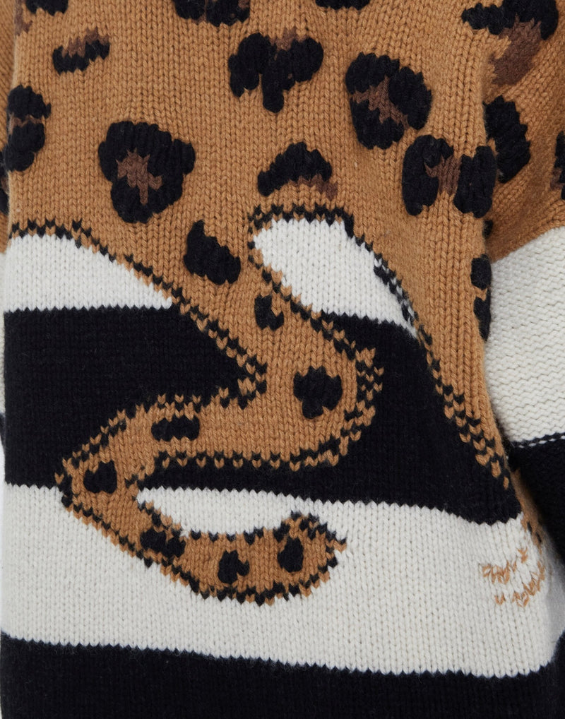 JOSEPH Leopard Knit Round Neck Jumper Sweater Tiger Combo NWT XS Cashmere Wool