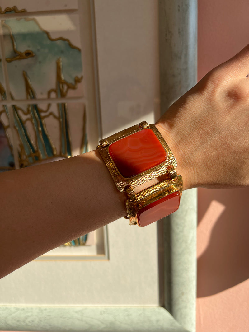 KATE SPADE Rare Semi Precious Agate Stone Gold Tone Linked Statement Bracelet