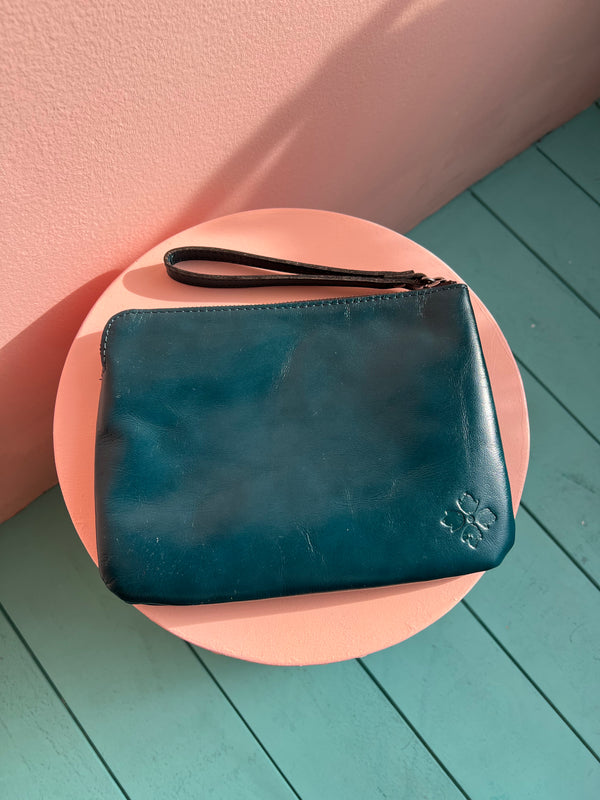 PATRICIA NASH Perforated Leather Wristlet Clutch Bag Dark Teal