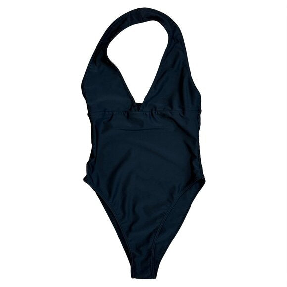 C. DESIGN Australia HALTER MAILLOT Black One Piece Swimsuit $186 EUC XS