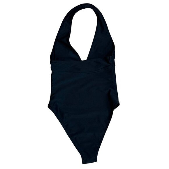C. DESIGN Australia HALTER MAILLOT Black One Piece Swimsuit $186 EUC XS