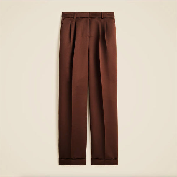 J. CREW Wide-leg pleated pant duchesse satin Brown $198 EUC 6