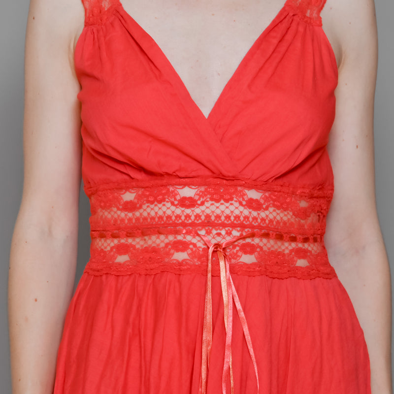 MIGUELINA Vintage Red Cotton Lace  Dress