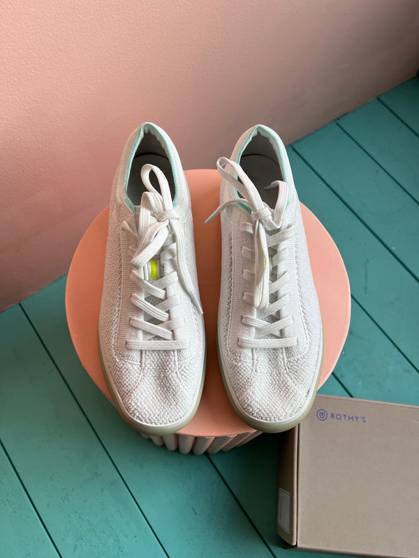 ROTHY’S White Terry Lace Up Tennis Shoes New 8