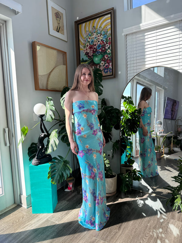 BEN DE LISI Sequin Floral Full Length Gown Spring Summer 2001