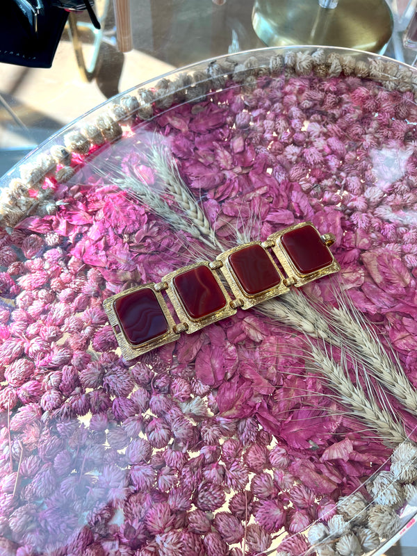 KATE SPADE Rare Semi Precious Agate Stone Gold Tone Linked Statement Bracelet