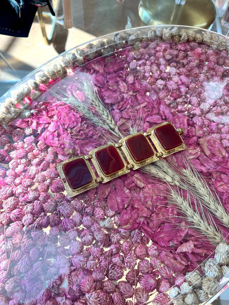 KATE SPADE Rare Semi Precious Agate Stone Gold Tone Linked Statement Bracelet