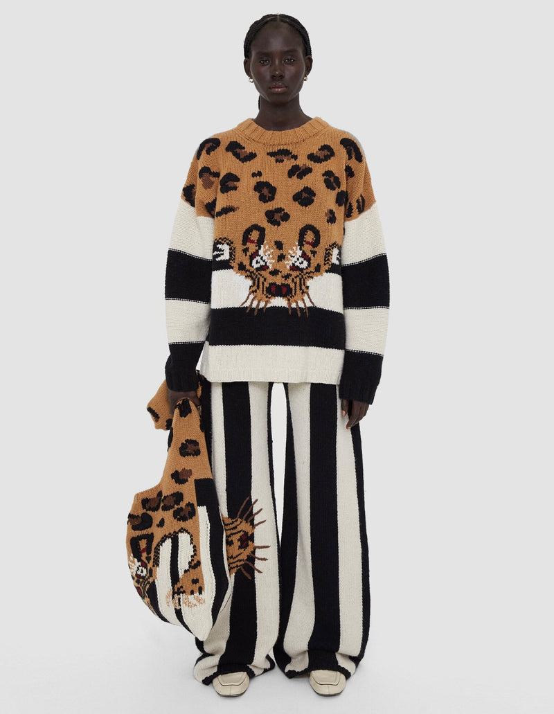 JOSEPH Leopard Knit Round Neck Jumper Sweater Tiger Combo NWT XS Cashmere Wool