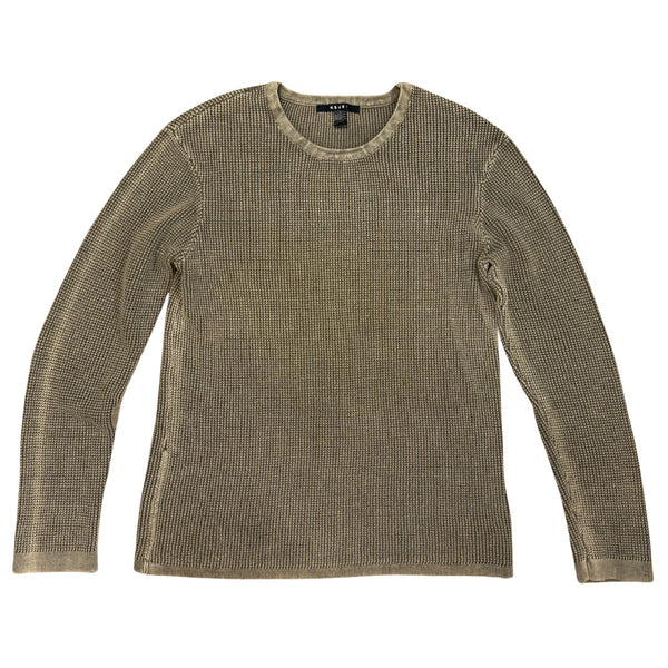 KSUBI Vintage Green Acid Washed Waffle Knit Sweater $260 EUC L