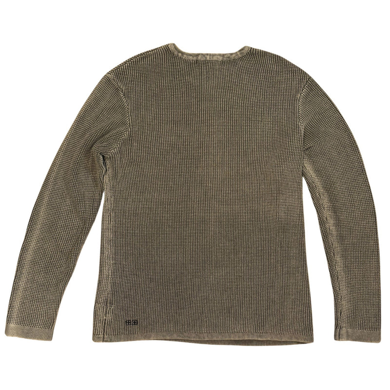 KSUBI Vintage Green Acid Washed Waffle Knit Sweater $260 EUC L