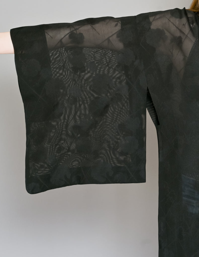 VINTAGE Sheer Black Floral Kimono Sleeve Jacket