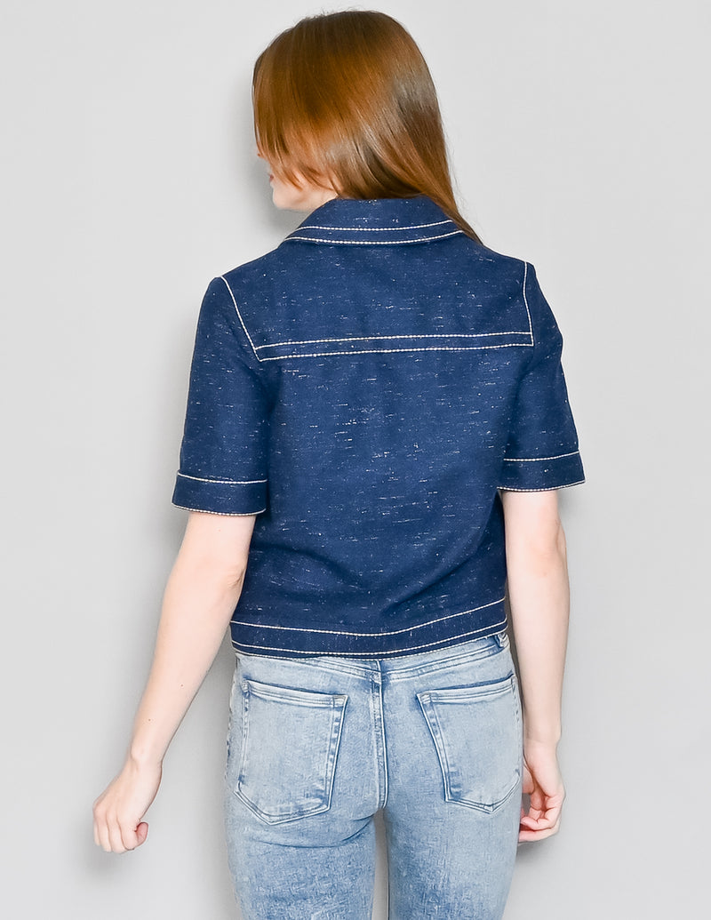 D'ZZIT Japan Short-Sleeve Wool-Blend Denim-Look Jacket (XS)