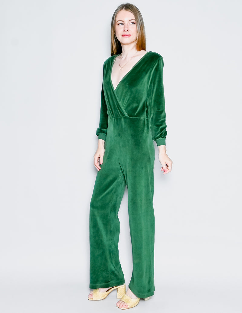 SUZIE KONDI V-Neck Jumpsuit in Emerald Green Velour (XS)