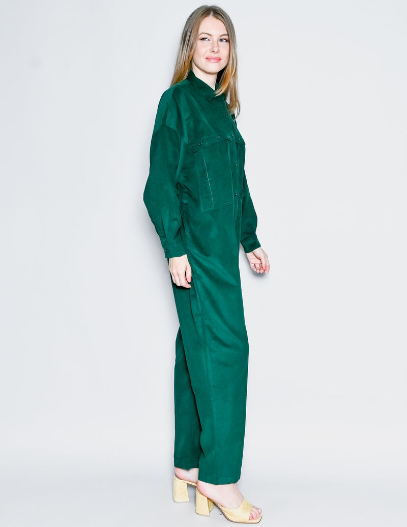 SUZIE KONDI Utility Jumpsuit in Dark Green Corduroy (XS)