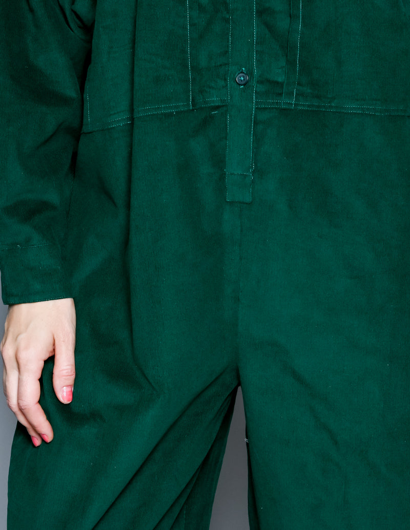 SUZIE KONDI Utility Jumpsuit in Dark Green Corduroy (XS)