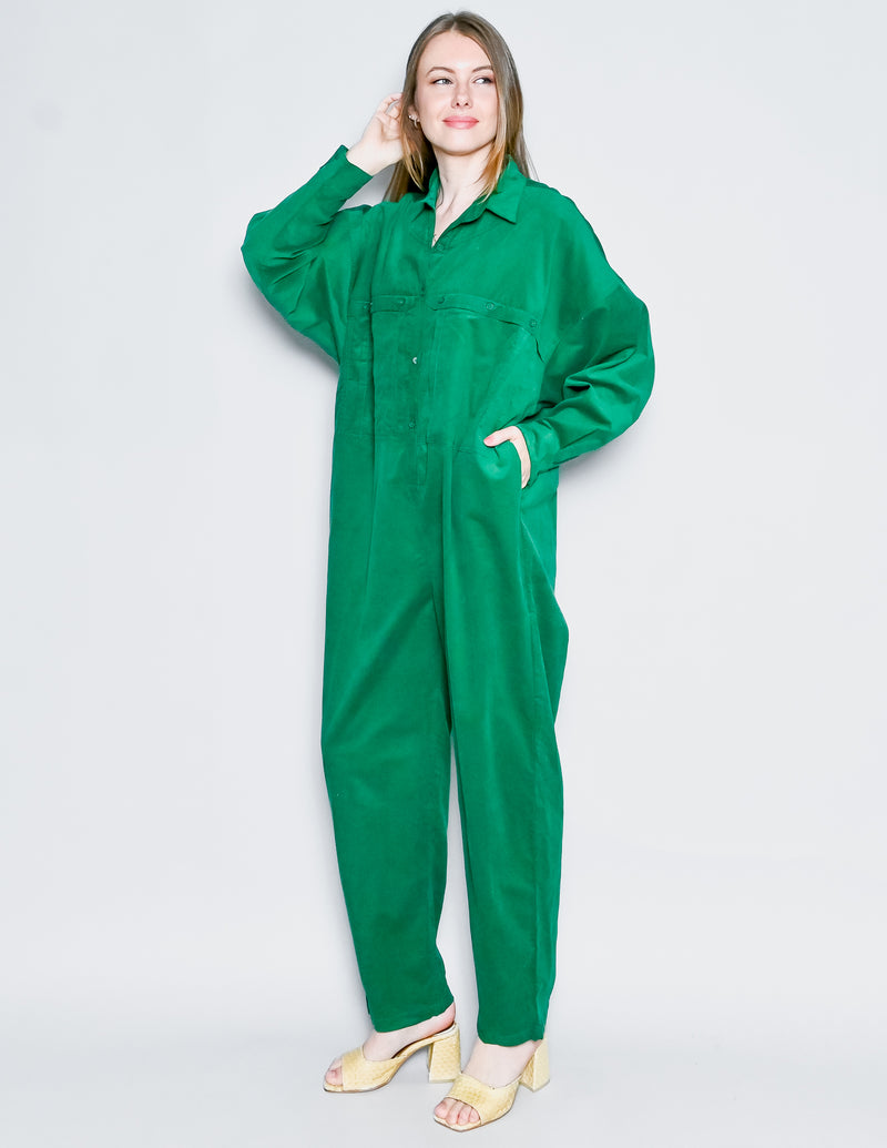 SUZIE KONDI Utility Jumpsuit in Emerald Green Corduroy NWT (XS)