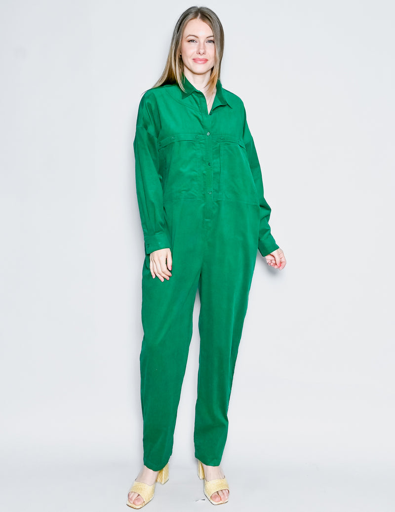 SUZIE KONDI Utility Jumpsuit in Emerald Green Corduroy NWT (XS)