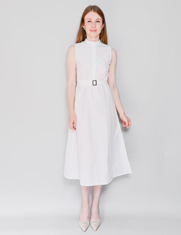 SHUTTLE NOTES Japanese Textile White Midi Shirtdress