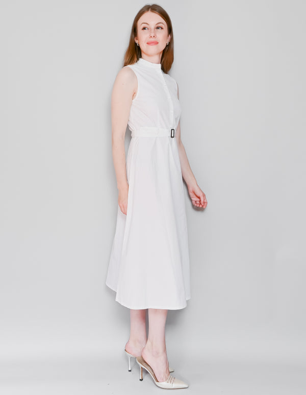 SHUTTLE NOTES Japanese Textile White Midi Shirtdress